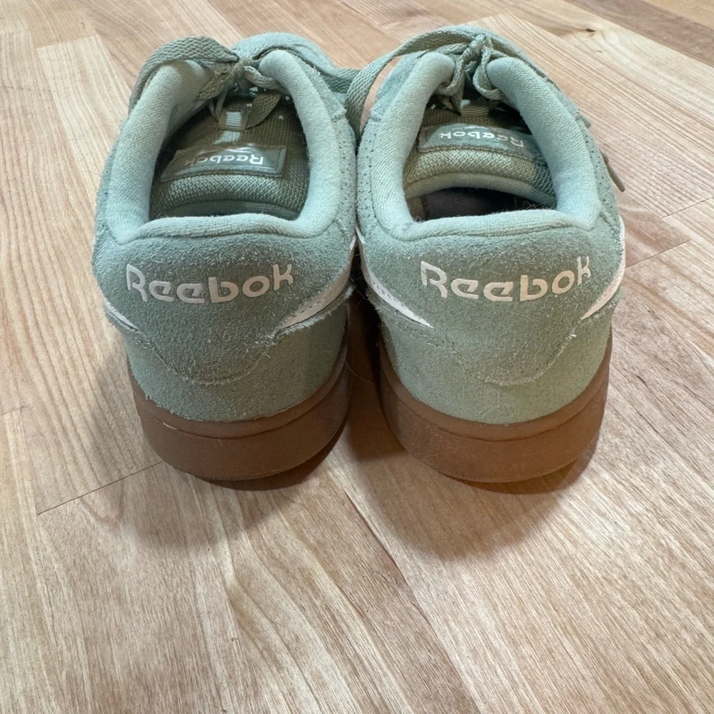 Women’s Reebok Green Suede Sneakers with White Stripe and Brown Soles - Picture 3 of 5